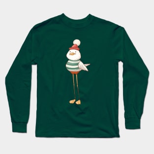 Cute Mr. Seagull in red sailor Hat Long Sleeve T-Shirt